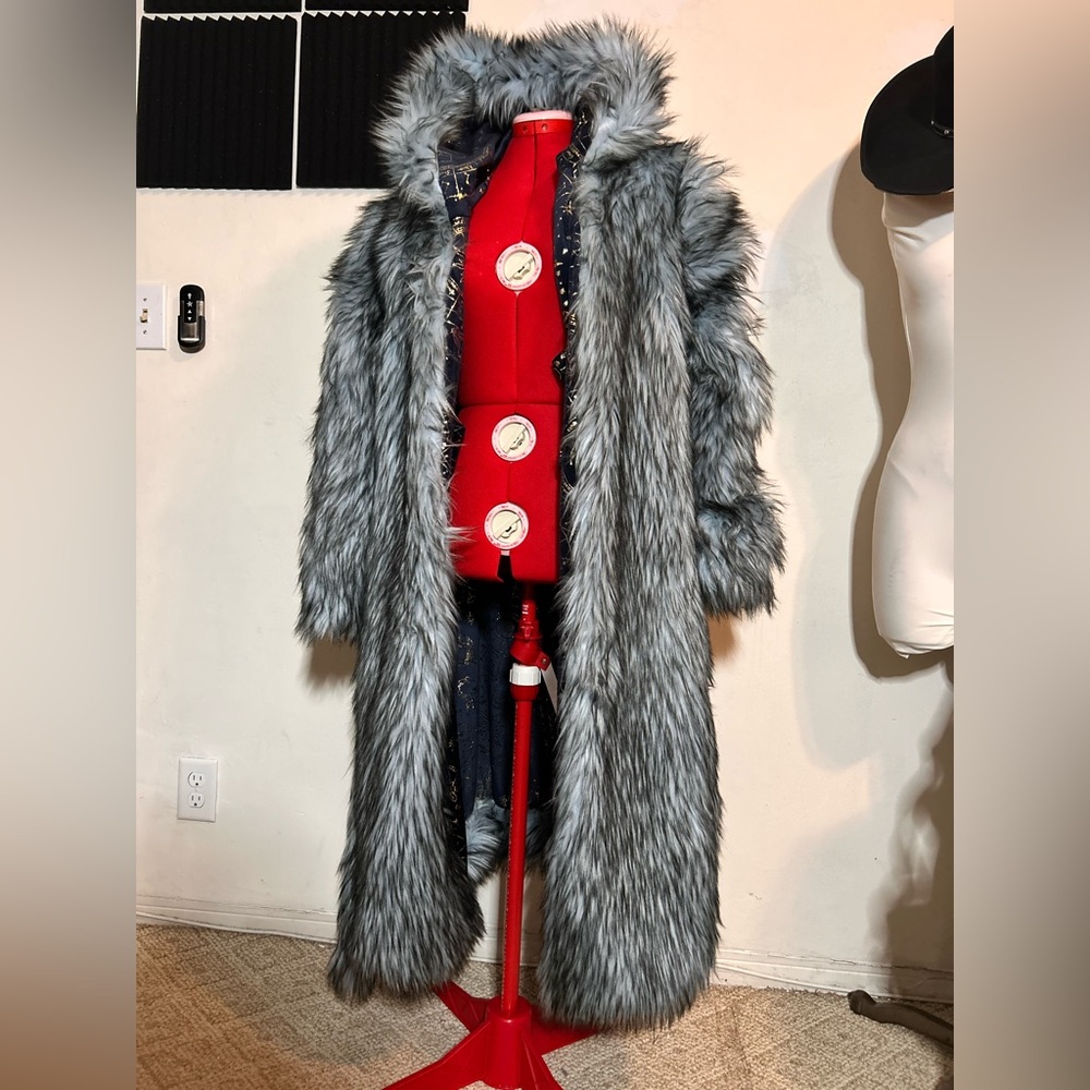 Light blue and black faux Fur Coat